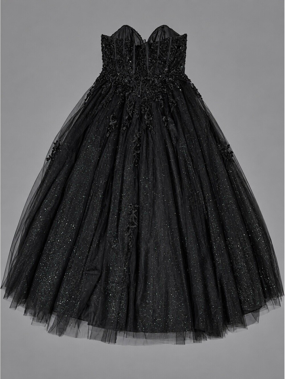 Camille La Vie Black Glitter Tulle Ballgown Corset Prom Wedding Dress Sz [X]
